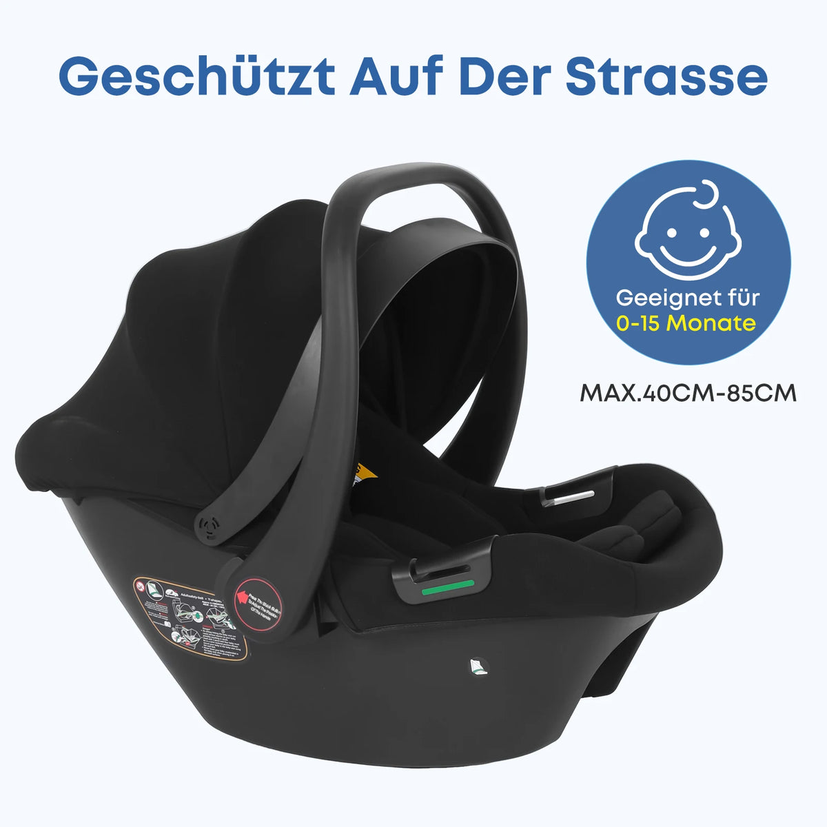 Infant Baby Car Seat Newborn 0-12 Months Max 12kg Sun Canopy Padded Seat 3-Point Safety Belt Side Protection I-Size Baby Car Seat