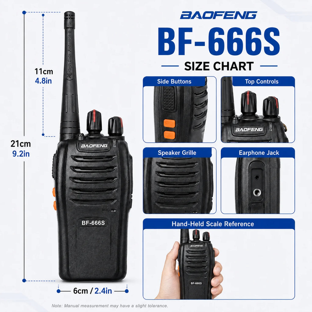 BAOFENG BF-666S Walkie Talkie 2PCS 5W Long Range Two Way Radio 1500mAh Portable Intercom VOX LED Flashlight for Security Outdoor