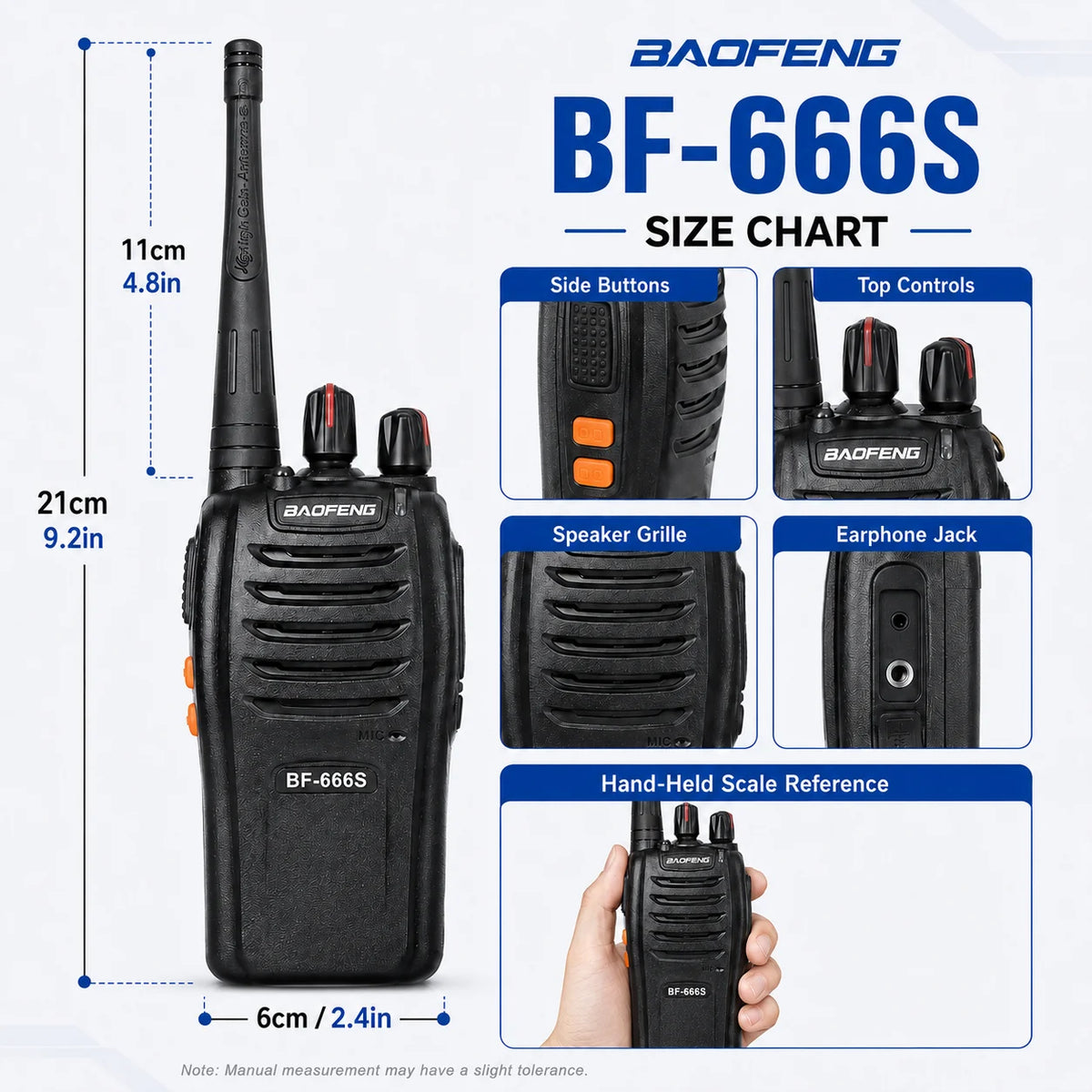 BAOFENG BF-666S Walkie Talkie 2PCS 5W Long Range Two Way Radio 1500mAh Portable Intercom VOX LED Flashlight for Security Outdoor
