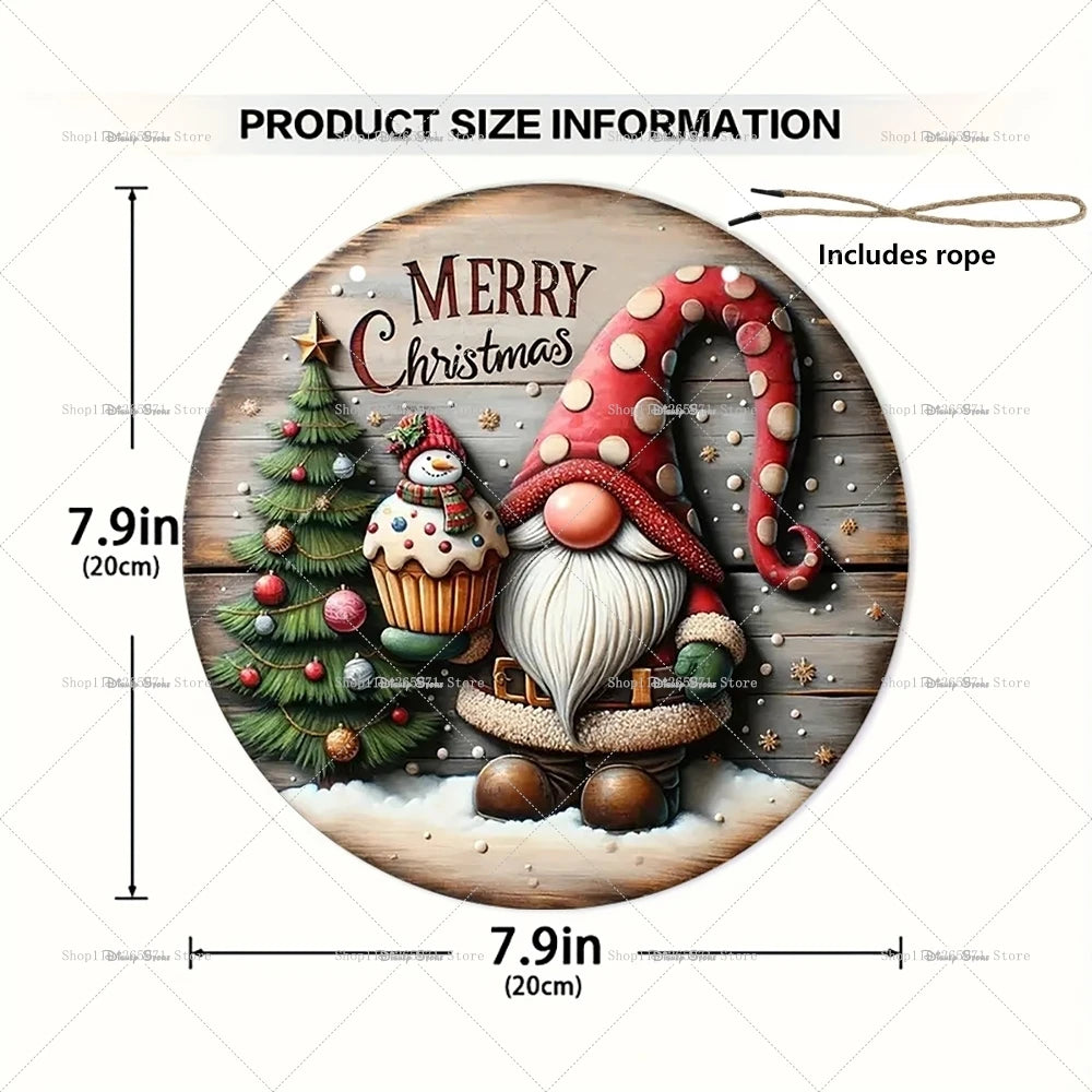 1pcs Merry Christmas Dwarf Wooden Ornaments Sign Dwarf Christmas Candy Cane Pattern Wooden Hanging Home Plaque Scene DecorSupply