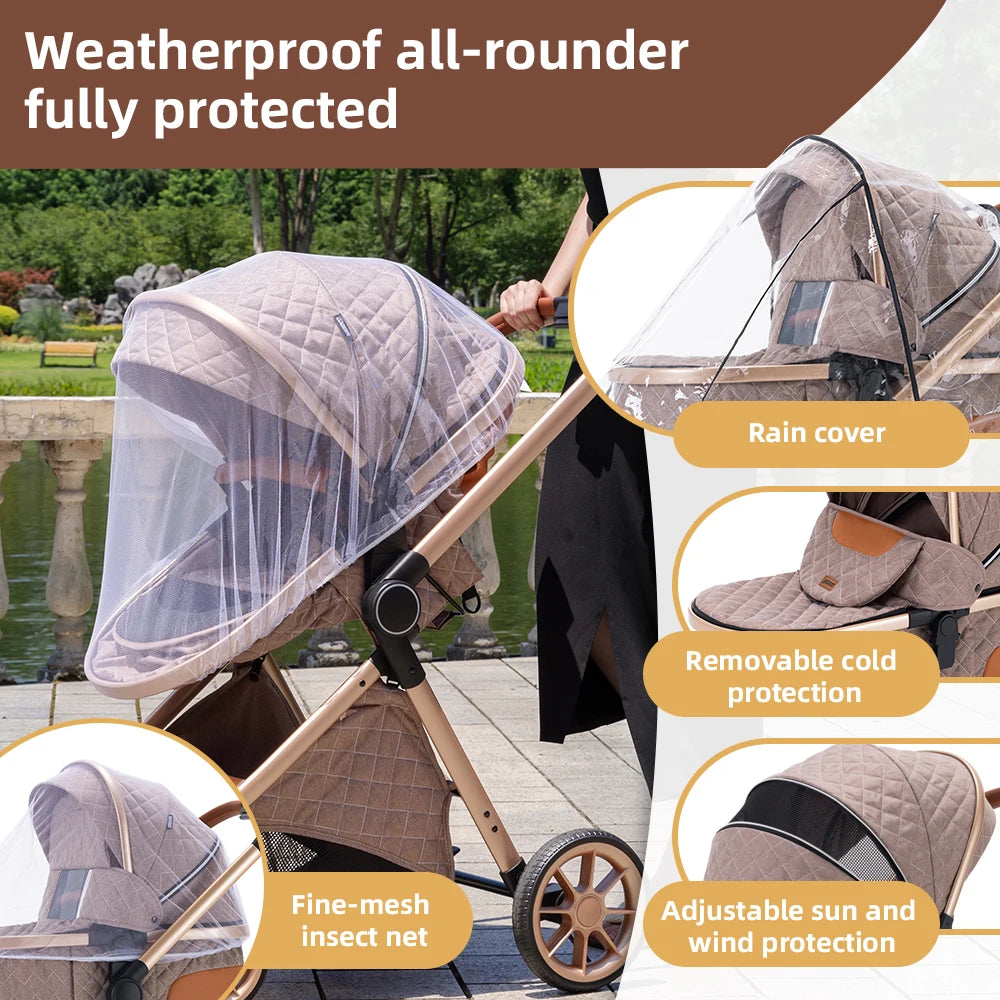 Newest 3 in 1 Baby Stroller Portable Travel Baby Carriage Folding Prams Aluminum Frame High Landscape Car for Newborn Baby