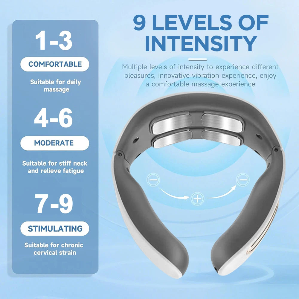 Portable Electric Neck & Shoulder Massager USB Rechargeable Heating Hot Pressing Magnetic Pulse Neck Massage Instrument 6 Modes