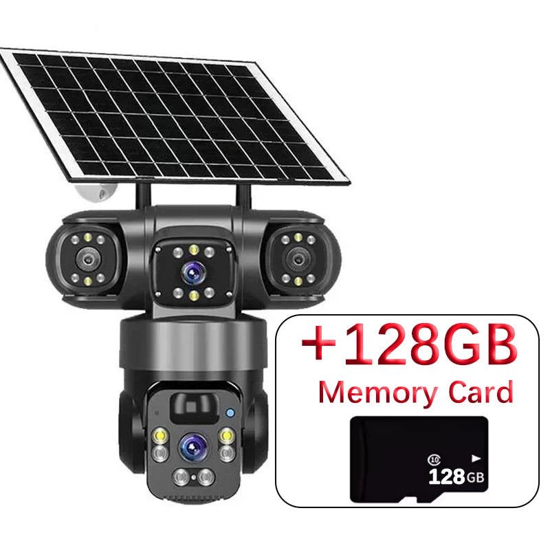 15MP 8K Three Lens PTZ IP Camera Outdoor HD Three Screen WIFI Camera Solar Camera PIR Auto Tracking Built-in Battery Camera