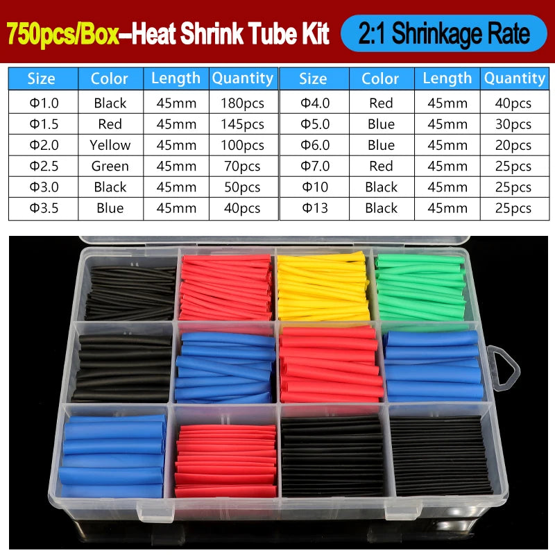 2:1/ 3:1/4:1 Heat Shrink Tube Set 73~900pcs Shrinkage Tubing Kit Cable Repair Protecter Wire Insulation Thermoresistant Sleeving