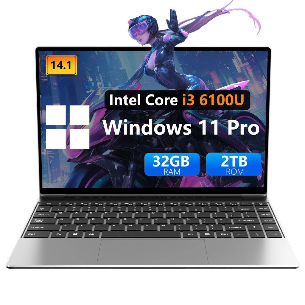 Ultra-thin Laptop Intel Core i3 6th Gen Processor 32GB RAM 1TB 2TB SSD 14.1 Inch Office Study Gamer Windows 11 Portable Notebook