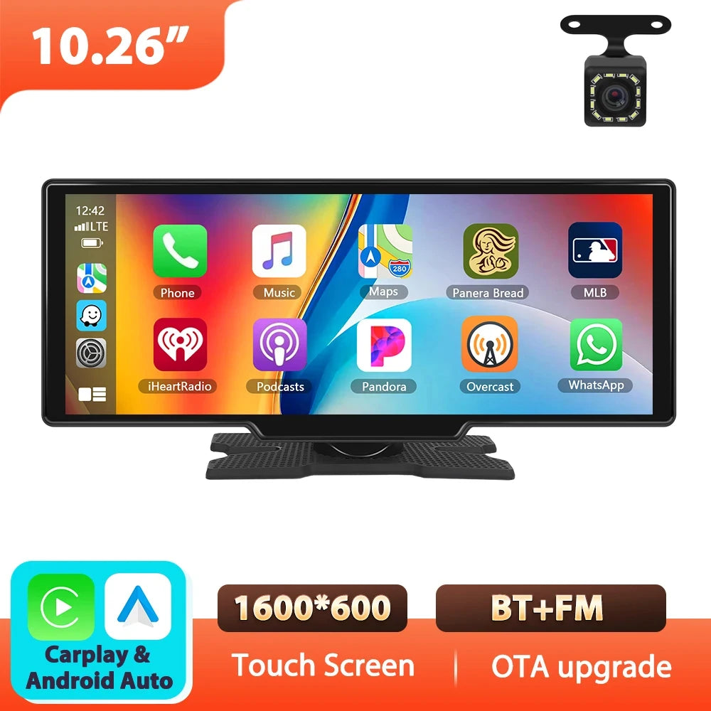 10.26'' Touch Screen Smart Screen Player CarPlay Android Auto Airplay Mirror Cast Bluetooth FM Car Monitor Superlink Voice Control Auto Player