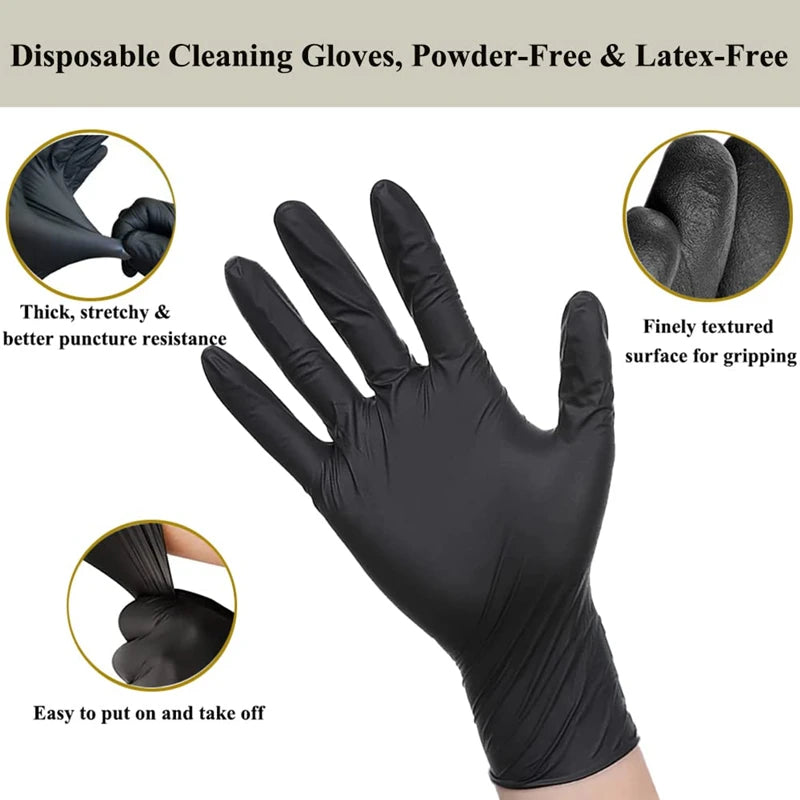 20/100PCS Black Nitrile Gloves Disposable Latex & Powder Free Non-Sterile Cleaning Gloves for Household Kitchen Mechanic Tattoo