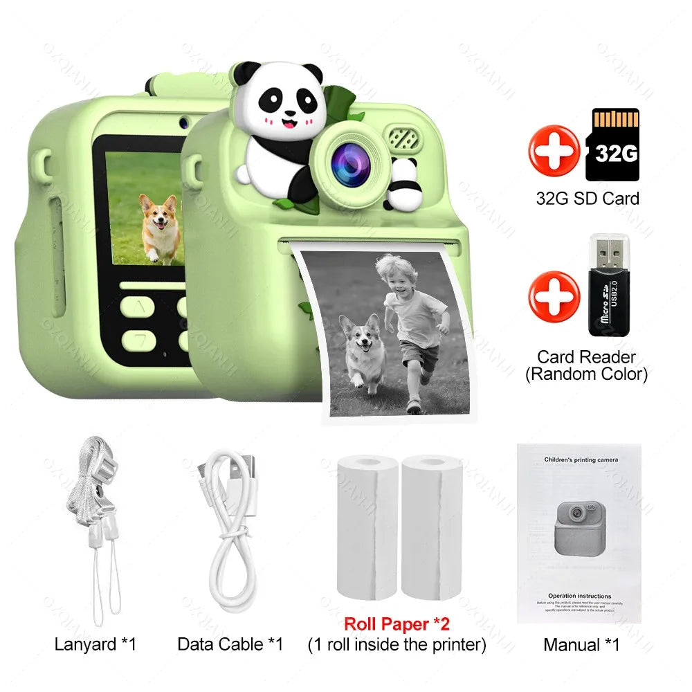 Mini 58mm Thermal Printer Kis Digital Camera HD1080P Instant Print Photos Video Recording Machine 32G SDCard for Children Gifts