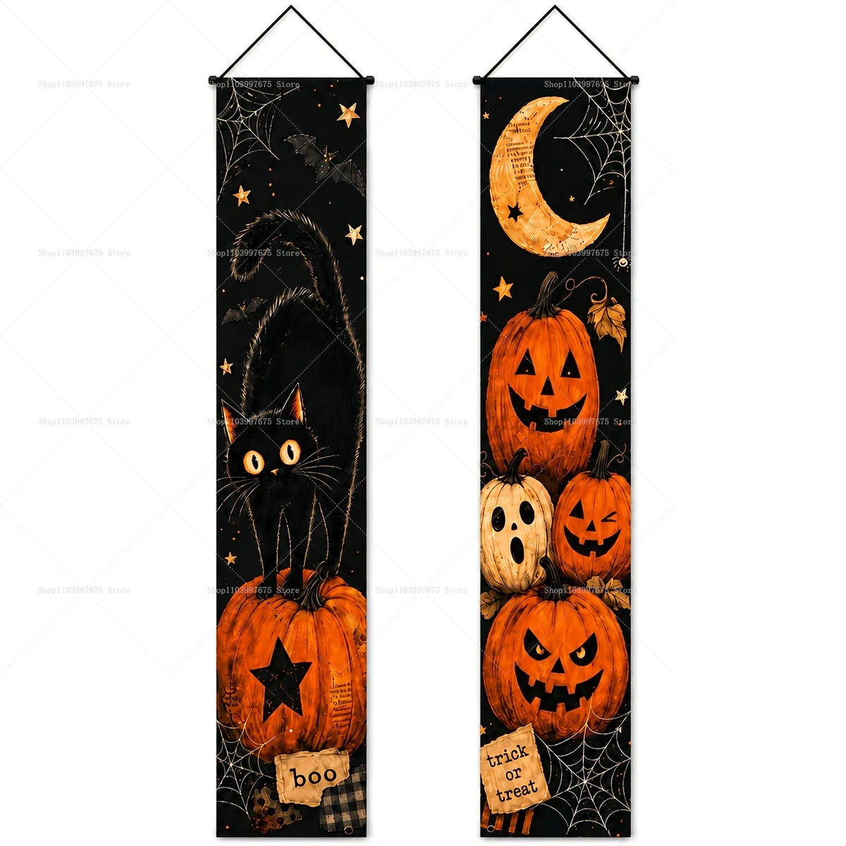 Halloween Decorations Porch Banner Scary Jack Lantern Pumpkin Spider Web Hanging Sign for Indoor Outdoor Halloween Party Decor