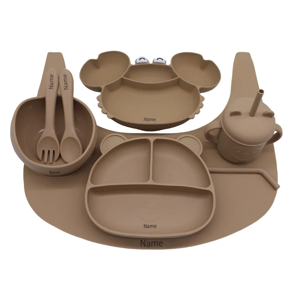 Free Name Printing Children's Tableware Set: Plate, Fork, Spoon, Placemat, Cup for Mealtime Practice Personalized Custom Childre