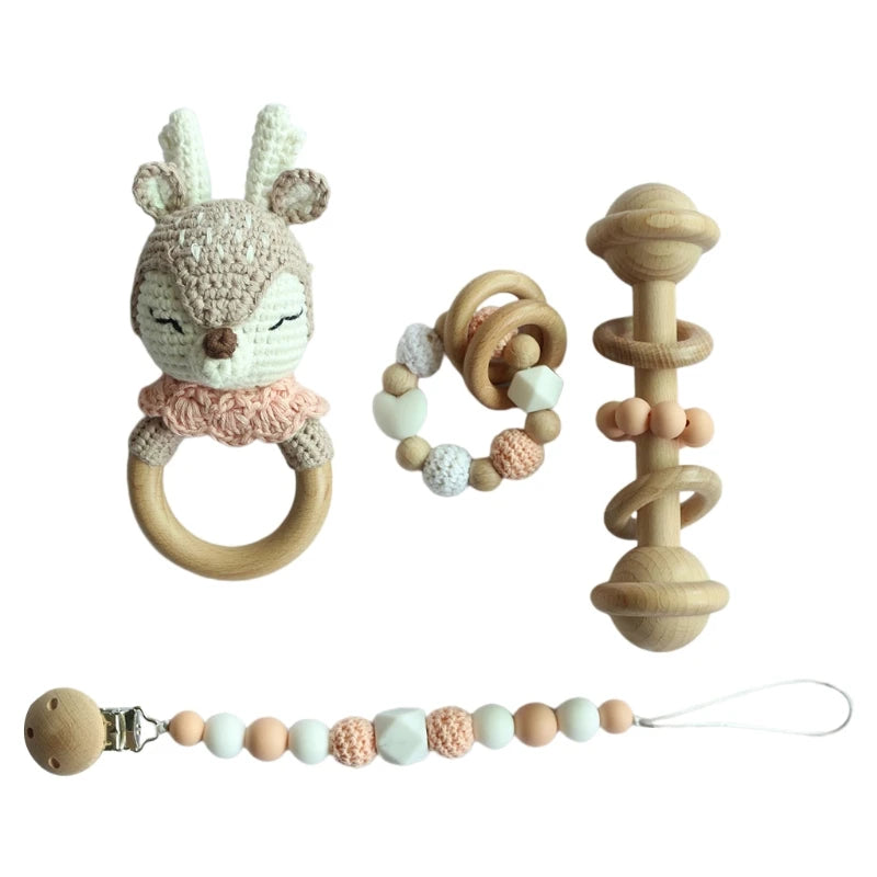 Crochet Koala Pacifier Clip, Handbell Rattle, Teether Doll, Pacifier Chain Clip Set, Cartoon Teething Toy