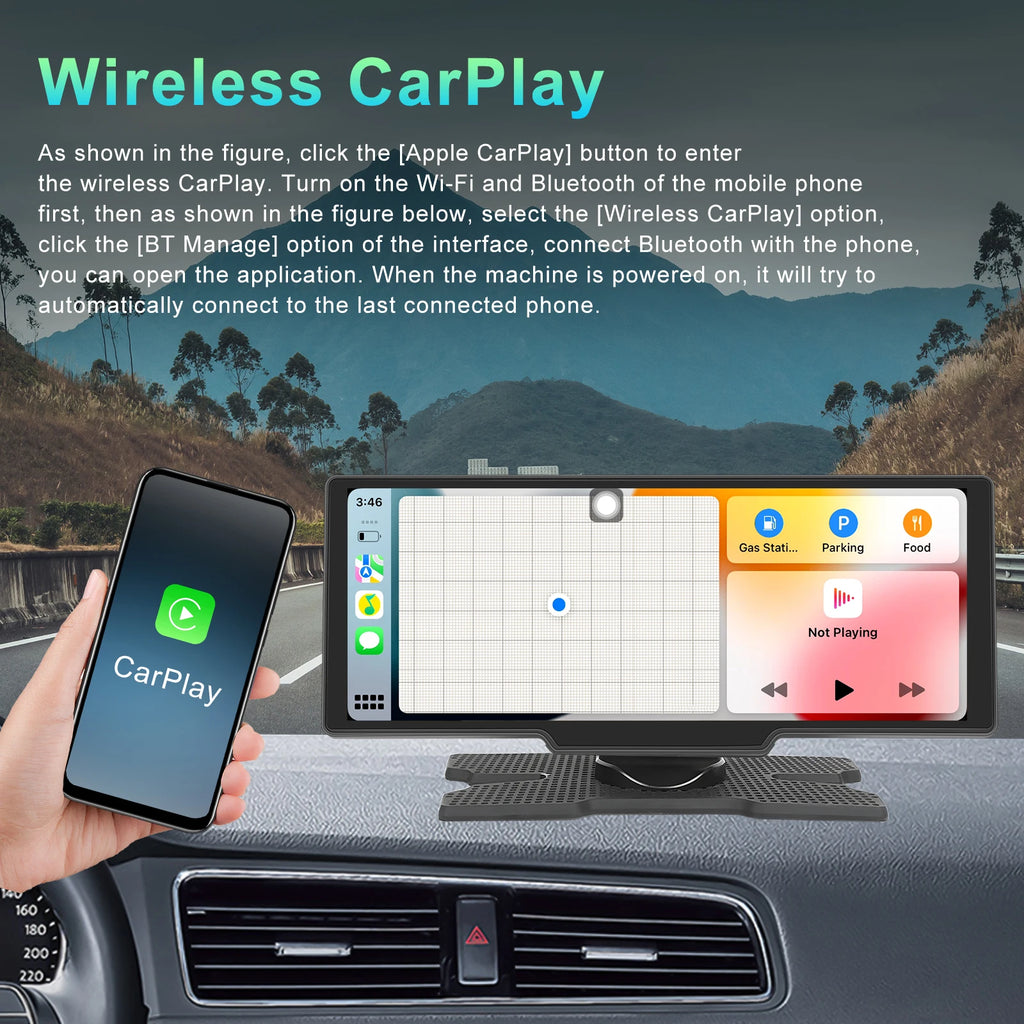 10.26'' Touch Screen Smart Screen Player CarPlay Android Auto Airplay Mirror Cast Bluetooth FM Car Monitor Superlink Voice Control Auto Player