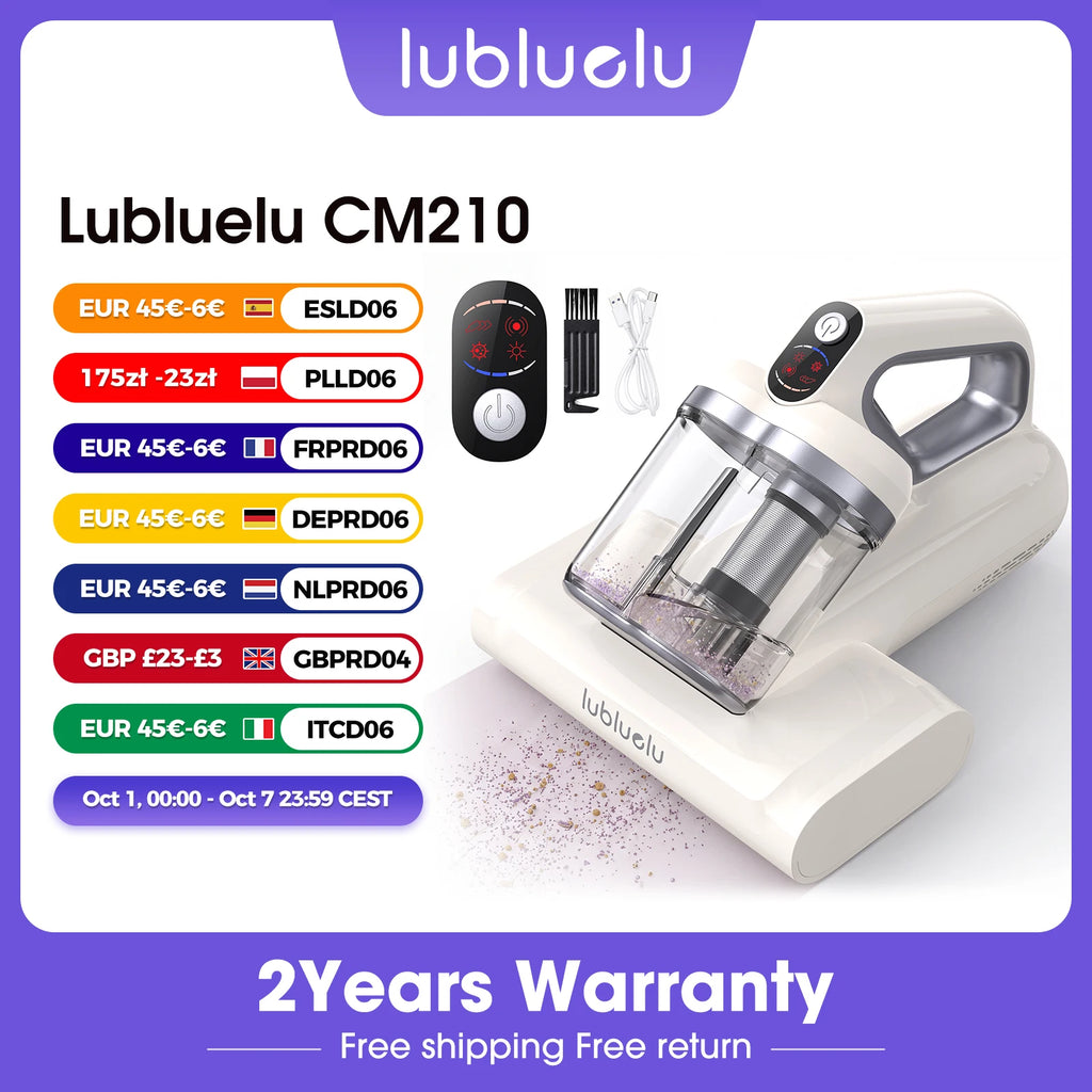 Lubluelu CM210 Wireless Vacuum Mite Removal Machine Handheld Bed Mattress Vacuum Cleaner with 15Kpa Suction UV-C Light Deep Robot Mites Cleaning