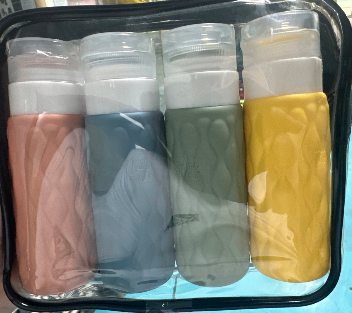 4pcs 100ml Silicone Travel Bottles Set for Toiletries Leak Squeezable for Cosmetic Shampoo Cream Conditioner Lotion Soap
