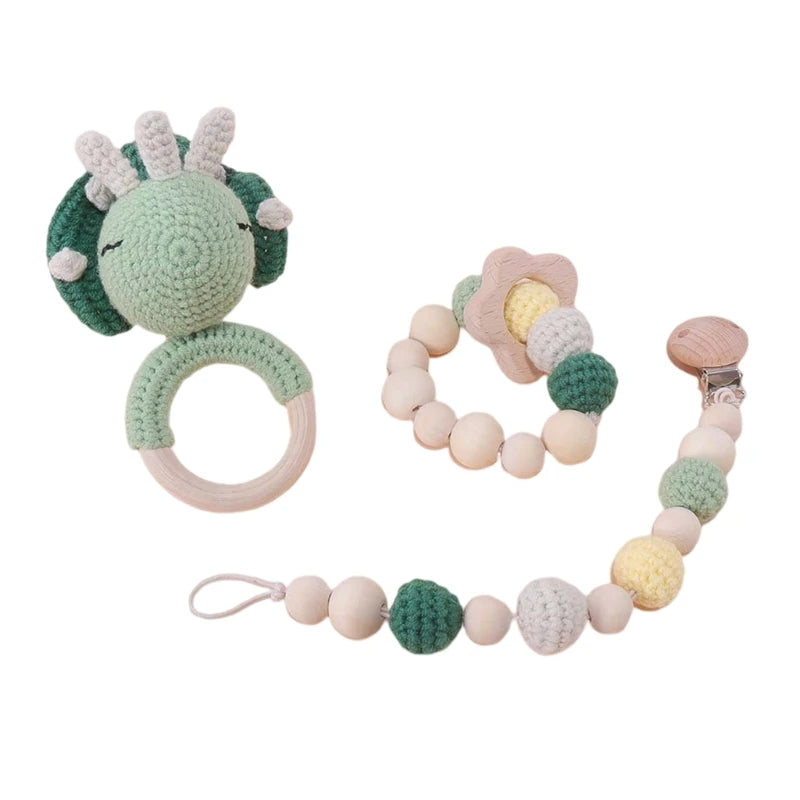 Crochet Koala Pacifier Clip, Handbell Rattle, Teether Doll, Pacifier Chain Clip Set, Cartoon Teething Toy