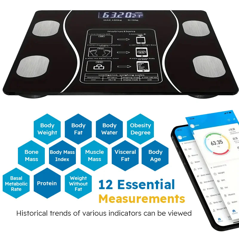 Smart Body Fat Scale Wireless LED Digital Bathroom Weight Scale Body Composition Analyzer Testing Scale