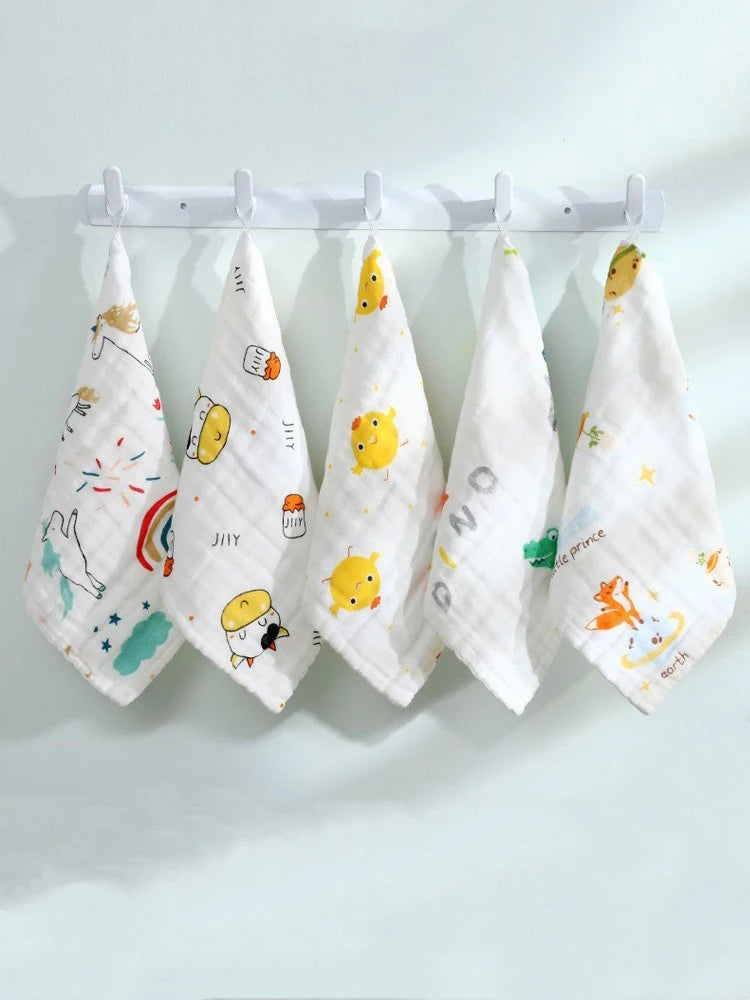 5PC Towel 25 * 25cm Six Layer Gauze Cotton Face Wash Waby Towel Kids Baby Newborn High-Density Fashion Cartoon Handkerchief New