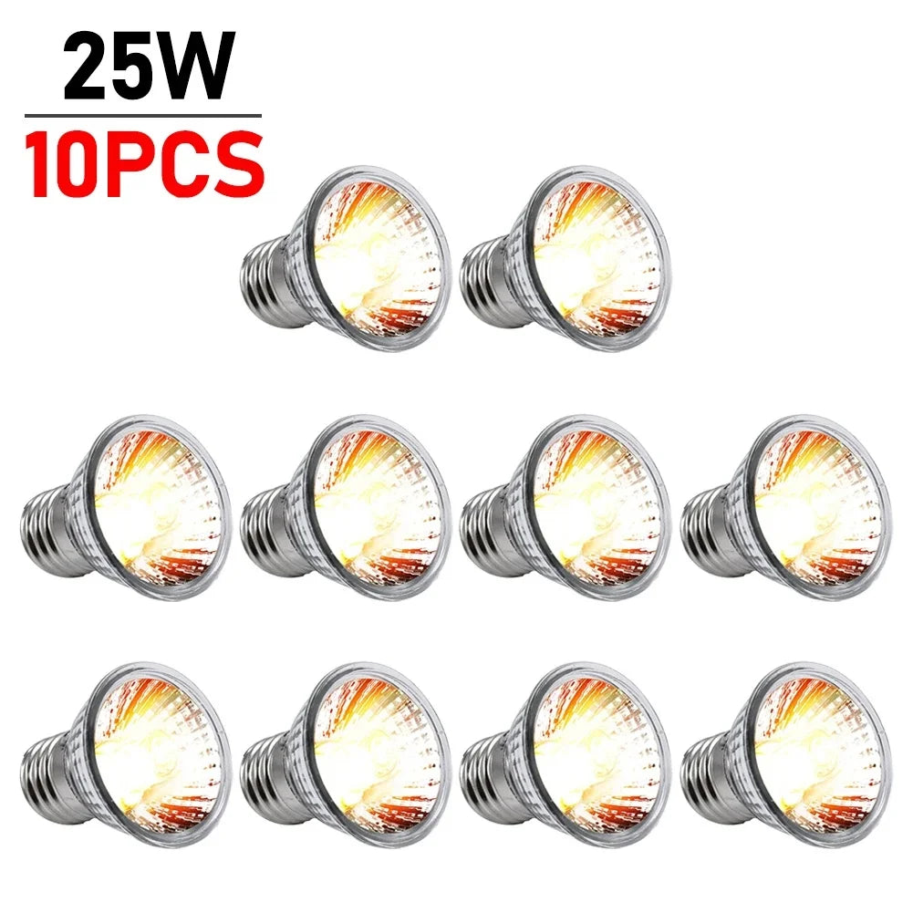 1/2/5/10PCS UVA+UVB Reptile Heat Lamp 25/50/75W Full Spectrum Basking UV Light Bulb for Snakes, Turtles, and Amphibians
