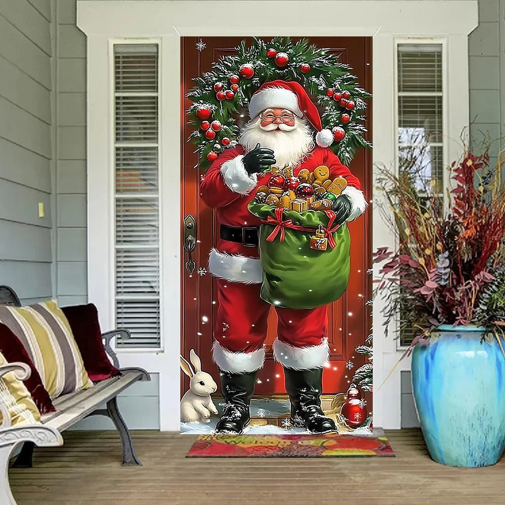 Christmas Door Hanging Banner Merry Christmas Decoration For Home  Navidad Christmas Wall stickers Xmas Gift New Year