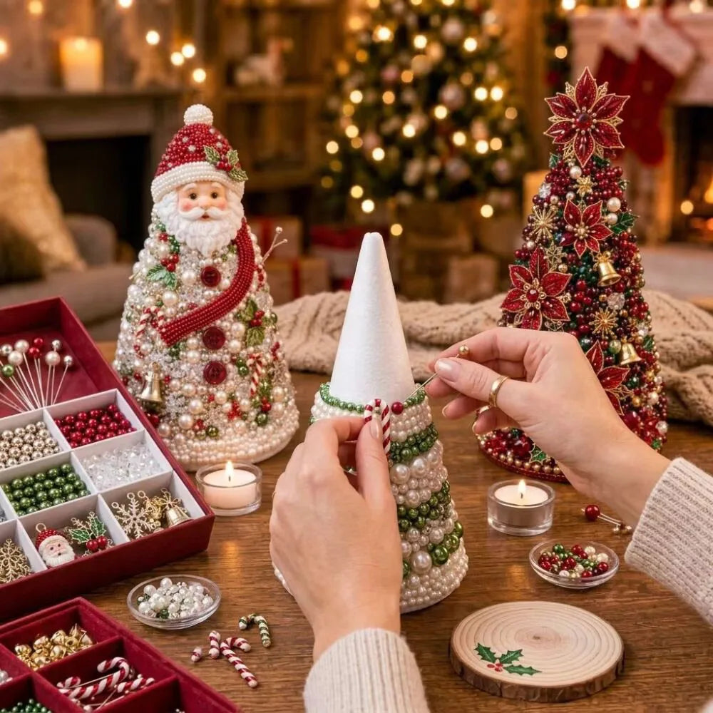 DIY Beaded Christmas Tree Craft Kit Crystal Bead Mini Tree with Angel Topper, Handmade Holiday Tabletop Decor for Home Christma
