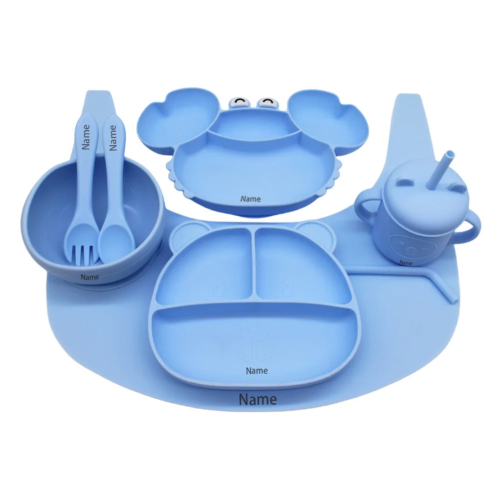 Free Name Printing Children's Tableware Set: Plate, Fork, Spoon, Placemat, Cup for Mealtime Practice Personalized Custom Childre