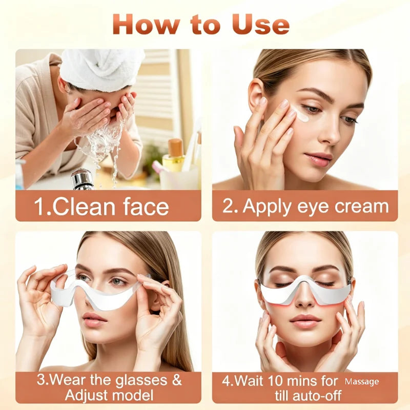 3 Color LED Under Eye Beauty Device 3D Microcurrent Contour Eye Massager Rechargeable Eye Mask for Eye Bag Puffiness Fine Lines