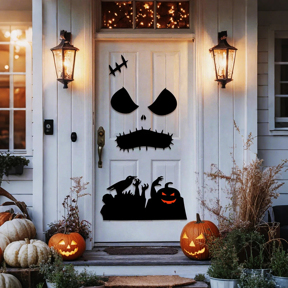 Halloween Decor Door Stickers Window Decor Skeleton Hand Pumpkin DIY Devil Witch Hat Glass Window Stickers Home Decorations