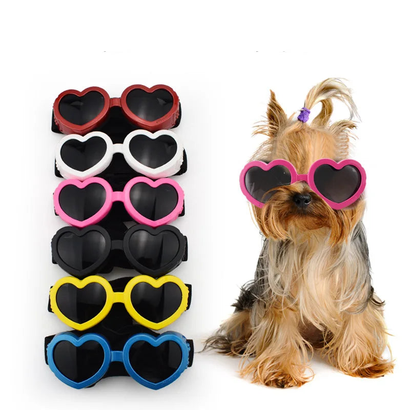 1 pc Heart-shaped Small Dog Sunglasses Waterproof UV Protection Cat Sunglasses with Adjustable Strap Goggles Pet Products