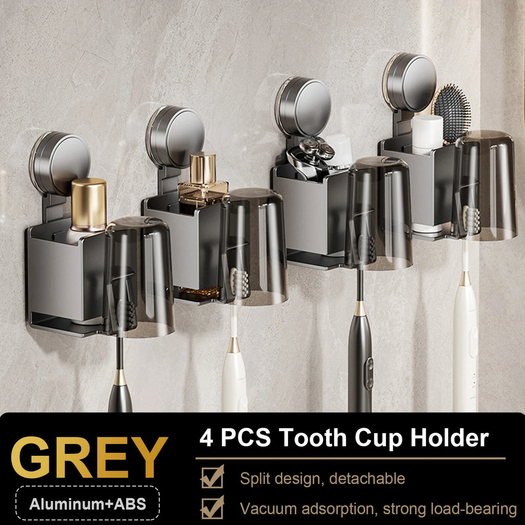 Suction Cup Toothbrush Holder With Squeezer Perforation-free Bathroom Shelf Mouthwash Cup Toothbrush Holder