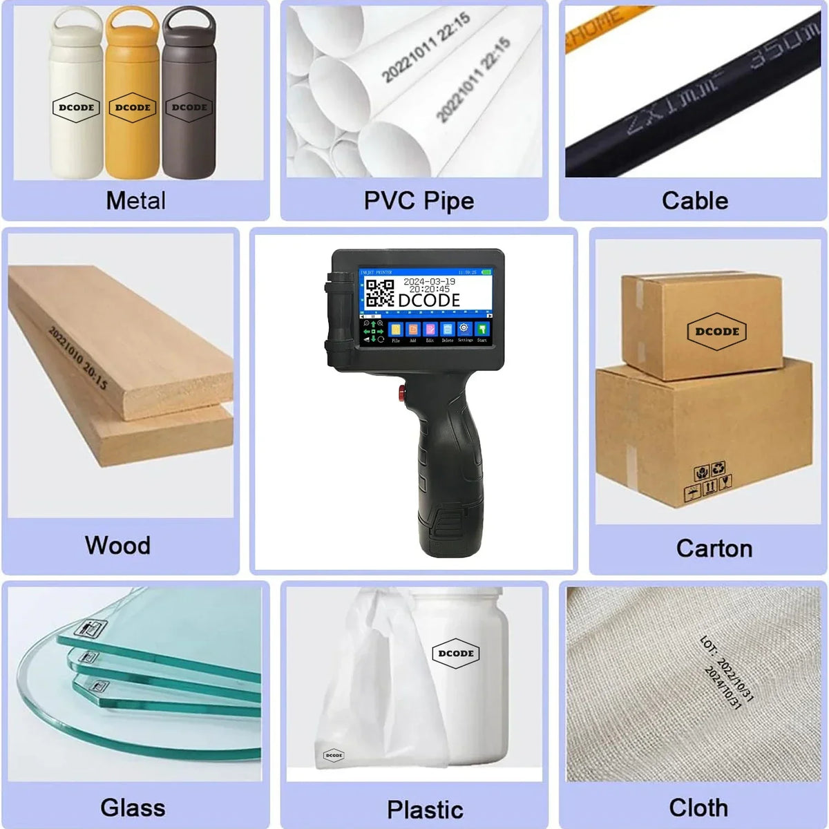 DCODE 1755PLUS 12.7mm Portable Printer Handheld Inkjet Printer for Text, QR Codes, Barcodes, Batch Numbers, Logos, Images, and Date Printing