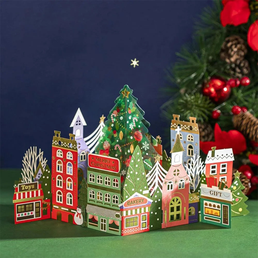 Paper Christmas 3D Greeting Card Gold Plated with Envelope Merry Christmas Blessing Cards Ornaments Craft Paper Carving Postcard