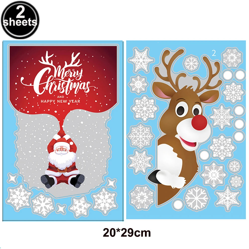 Christmas Window Stickers Santa Claus Reindeer Snowflake Static Window Clings Merry Christmas Glass Decals New Year Party Decors