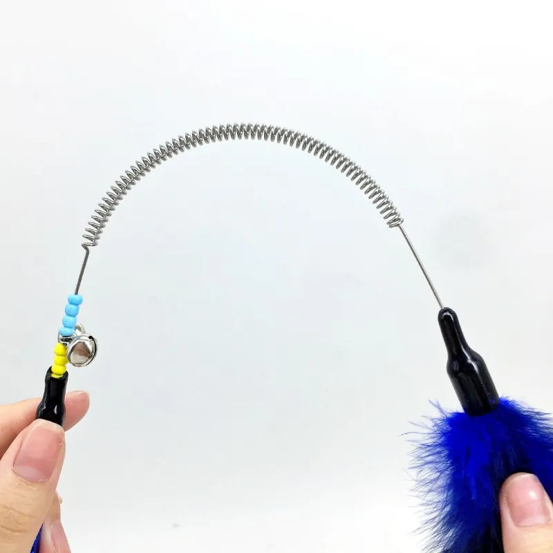 Cat Toy Feather Wand Teaser Interactive Spring Handle Kitten Toy with Bell Training Stick Pet Supplies