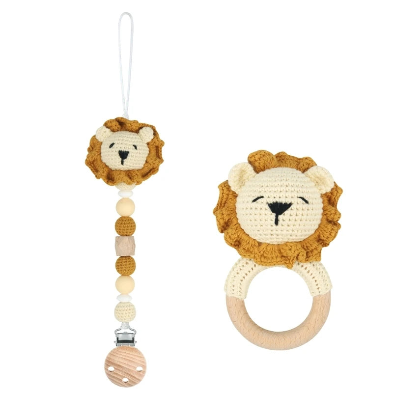 Crochet Koala Pacifier Clip, Handbell Rattle, Teether Doll, Pacifier Chain Clip Set, Cartoon Teething Toy