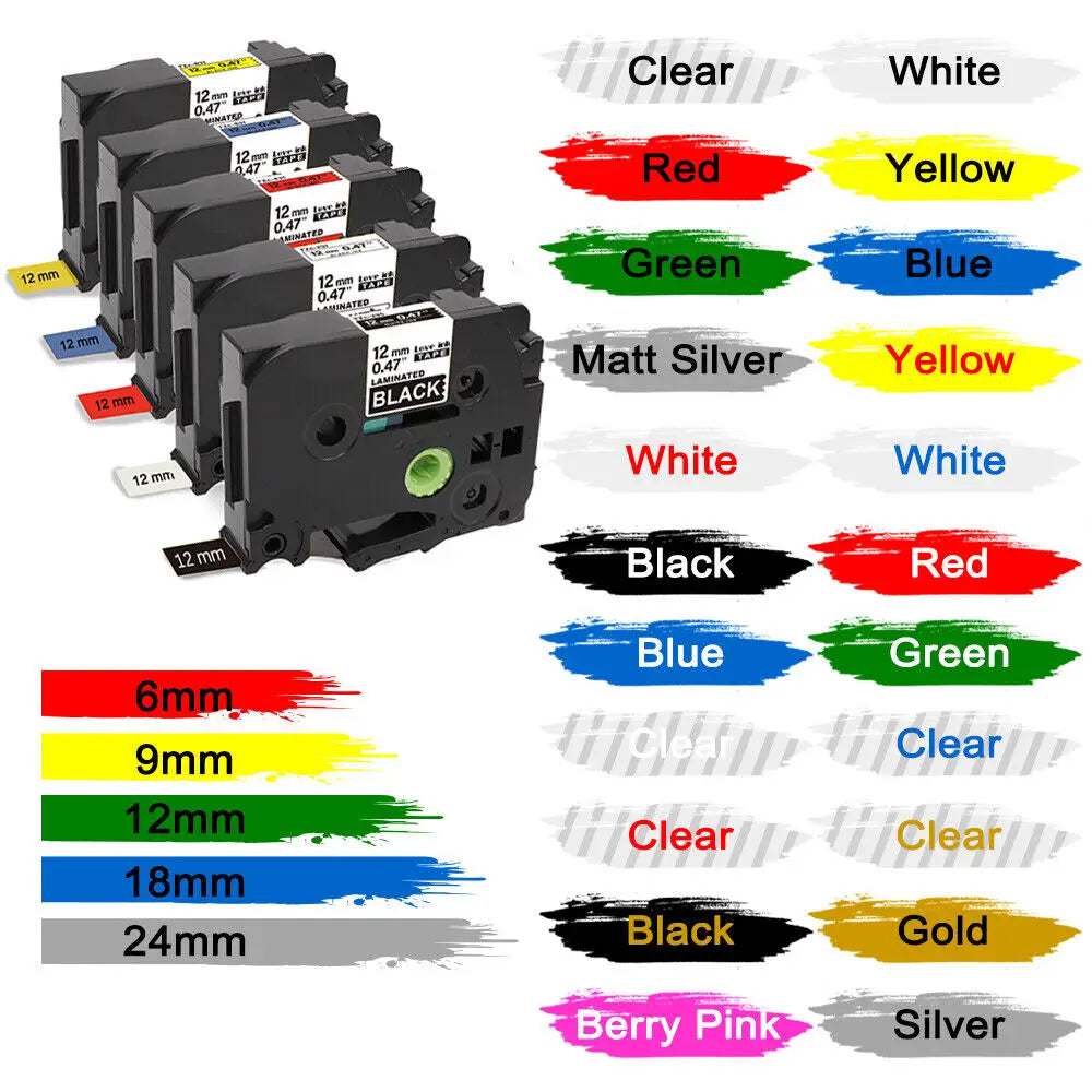 Fimax 31 Colors 231 Label Tape TZE231 431 531 631 12mm Tape Compatible for Brother Ptouch Label Maker Ribbon TZE231 For PTH110