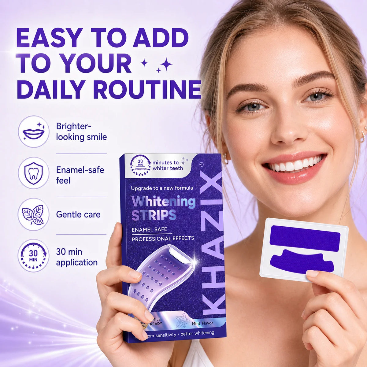 Teeth Whitening Strips Kit 2/3/7PCS, Gentle Purple Whitening Strips for Enamel Care and Brighter Looking Teeth.