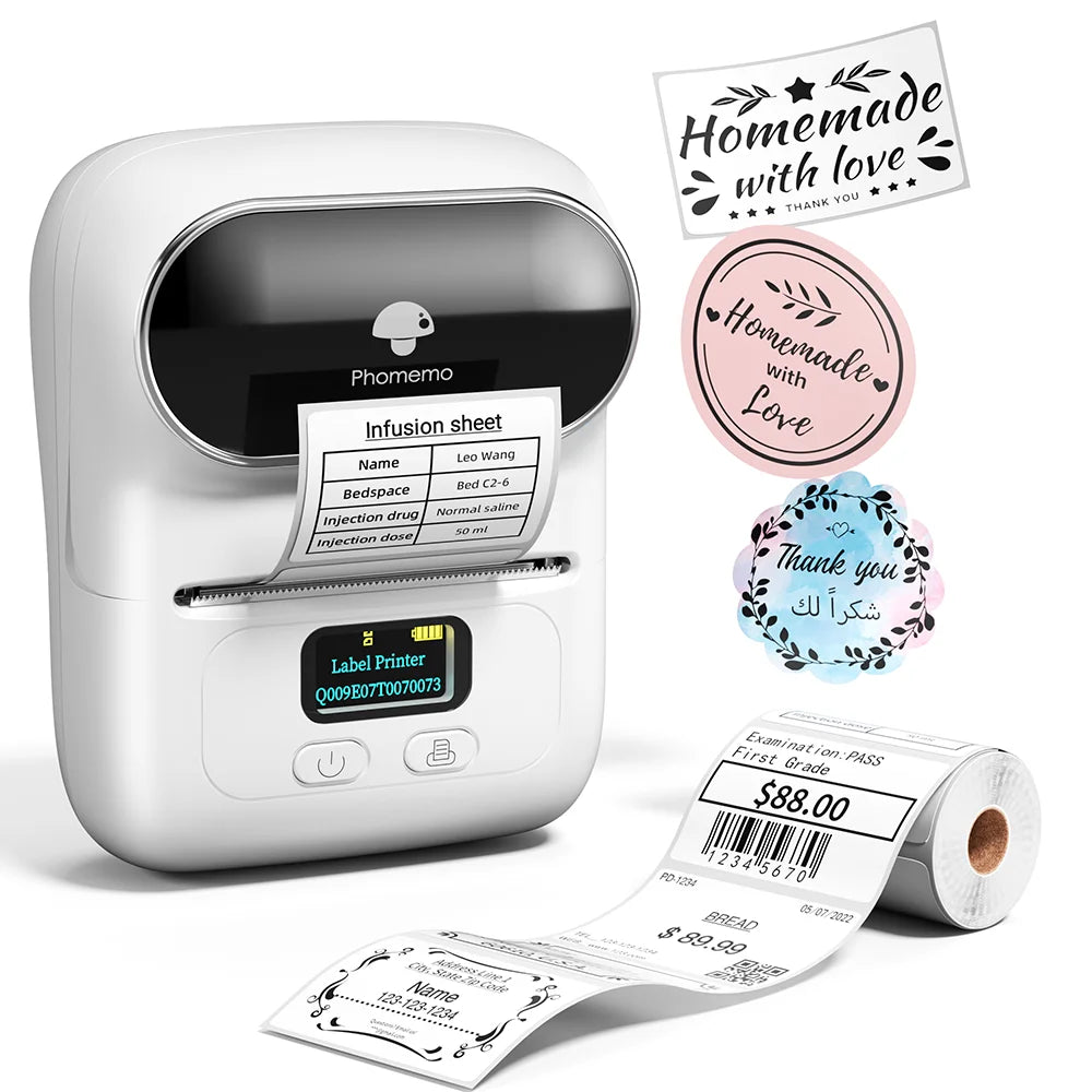Phomemo 203dpi M110 M220 M108 Label Maker Tag Price Portable Thermal Label Printer with White Photo Labels for Bakery/Business