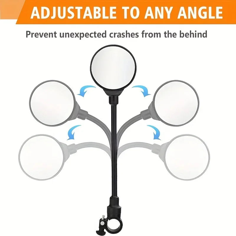 Bicycle Rearview Handlebar Mirrors 360 Rotatable for Mountain Road Bike Motorcycle Bendable Hose Adjustable Rearview Mirror