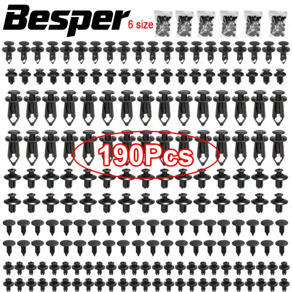 190pcs Car Retainer Clips 6 Sizes Fasteners Automotive Plastic Clips Kit Auto Trim Panel Clip Mixed Car Body Bumper Rivet