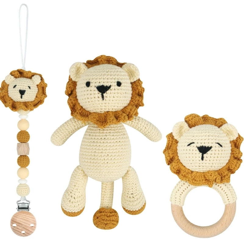 Crochet Koala Pacifier Clip, Handbell Rattle, Teether Doll, Pacifier Chain Clip Set, Cartoon Teething Toy