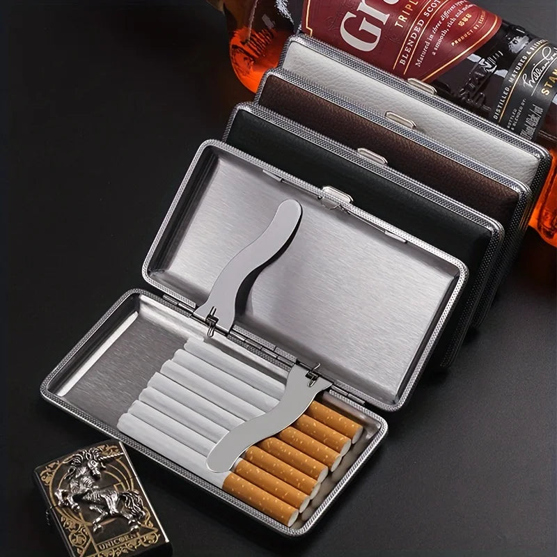 1Pc New Leather Metal Cigarette Case Holds 14 Cigarettes for Cigarettes, Extra Long Cigarette Case with Enlarged PU Leather
