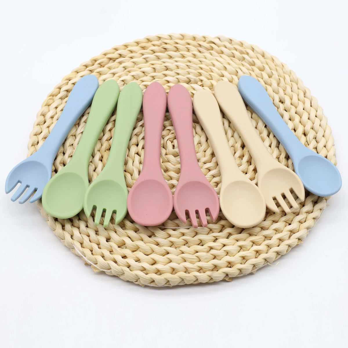 2Pcs/Set Soft Silicone Baby Training Spoon and Fork Set Kids Tableware Infant Toddler Feeding Accessories