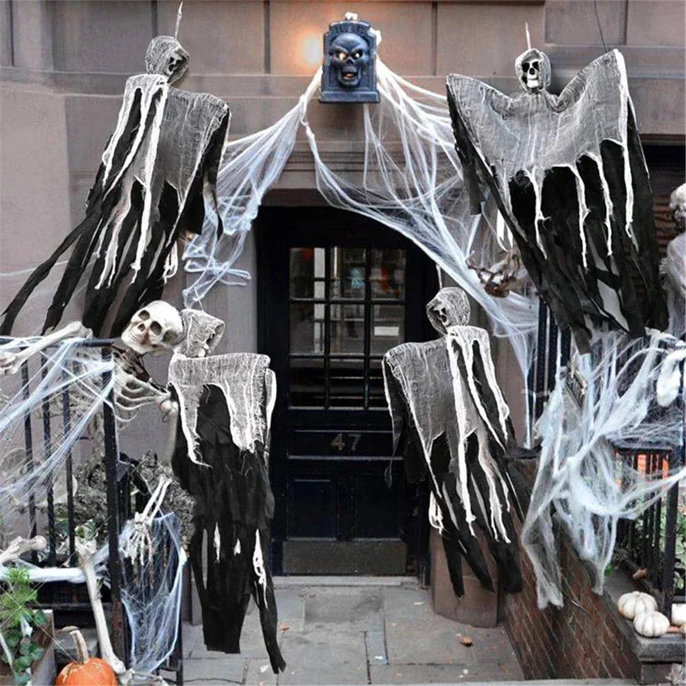 Halloween Hanging Skull Ghost Haunted House Decoration Horror Props Halloween Party Pendant Indoor Outdoor Home Door Bar Decor
