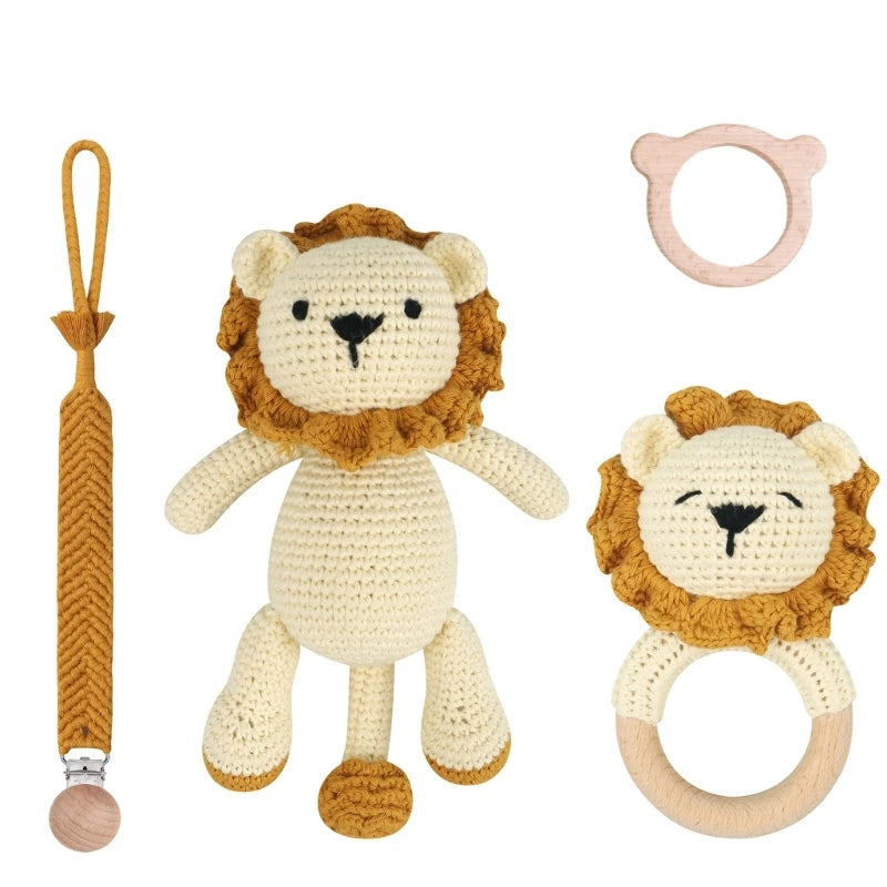 Crochet Koala Pacifier Clip, Handbell Rattle, Teether Doll, Pacifier Chain Clip Set, Cartoon Teething Toy
