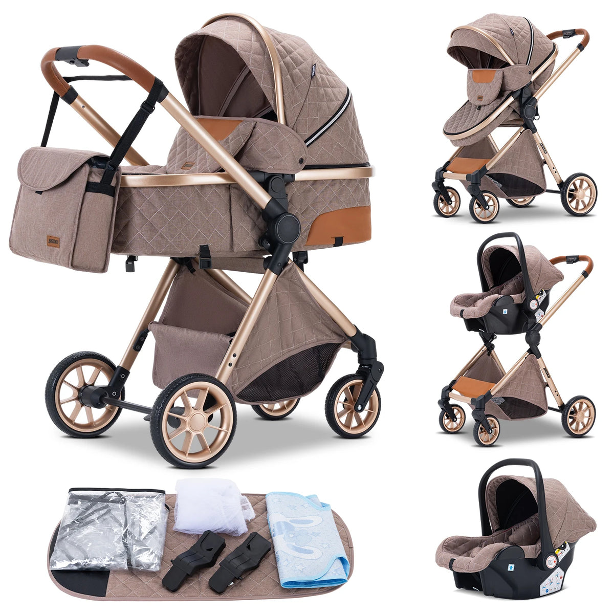 Newest 3 in 1 Baby Stroller Portable Travel Baby Carriage Folding Prams Aluminum Frame High Landscape Car for Newborn Baby