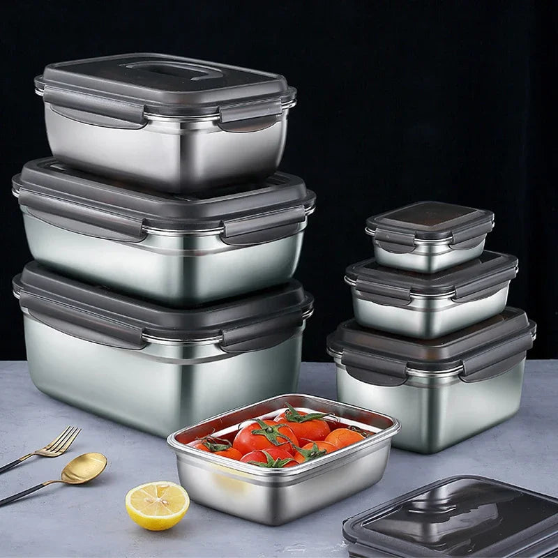 1x Lunch Box Bento Box 304 Stainless Steel Family Refrigerator Food Storage Containers Portable Outdoor Lunch Boxes 7 Sizes