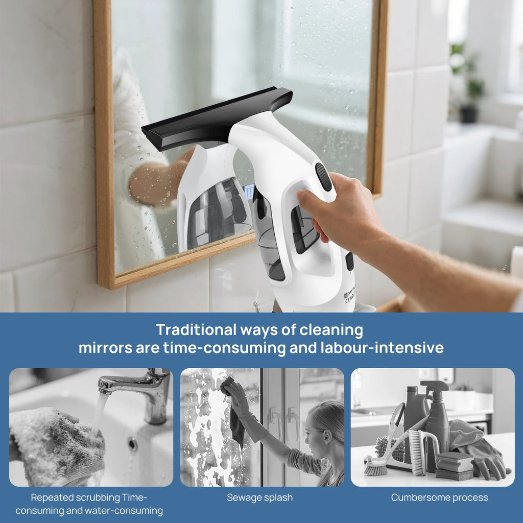 Cordless Window Vac Rechargeable Vacuum Cleaner Compact Electric Glass Window Cleaner 2IN1, with 300ml Spray Bottle