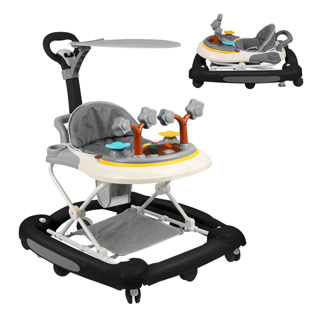 Baby Walker With Activity Center, Toy For First Steps With Play Arch, Height Adjustable, Baby Walker From 6 Months