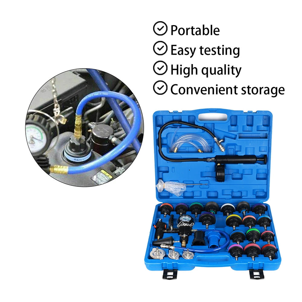 28PCS Radiator Coolant Pressure Tester Vacuum Refill Tool Kit, Universal Pneumatic Leak Test Purge Fill Set for Car Truck