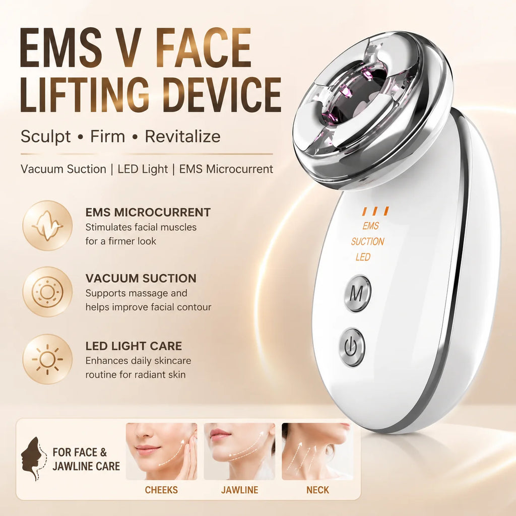 EMS V Face Lifting Device Electric Facial Massager Vacuum Suction Skin Tightening Jawline Sculpting Beauty Tool for Women